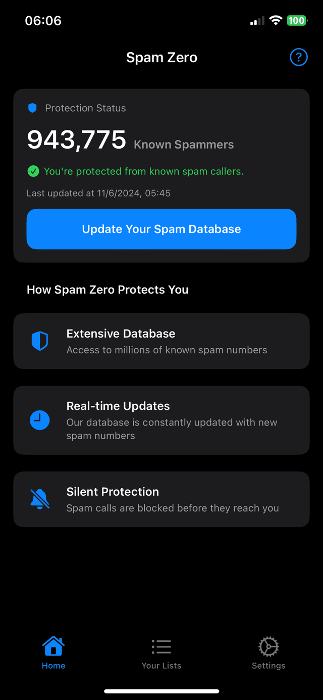 Spam Zero App Interface